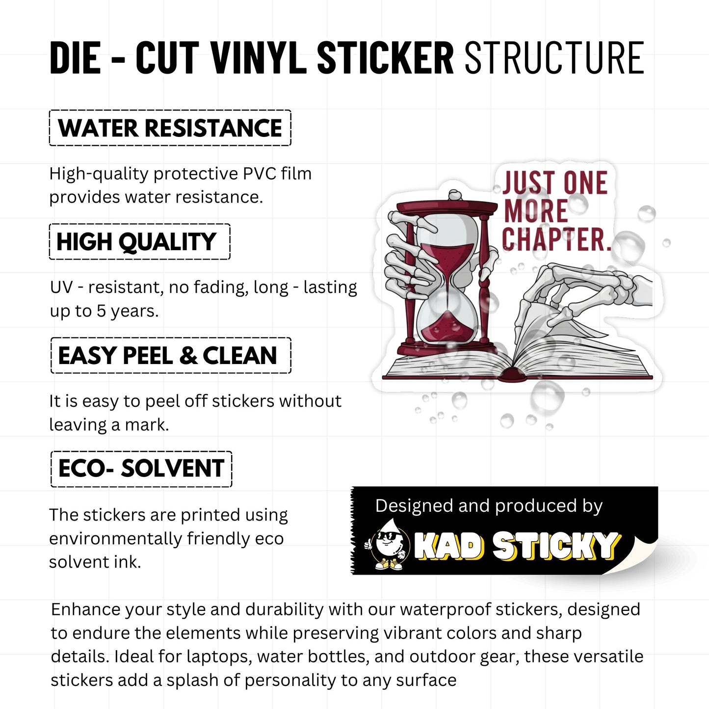 Book Lover Sticker - Just One More Chapter Skeleton Vinyl