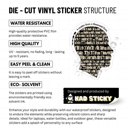 Bookish Silhouette Sticker - A Reader Lives a Thousand Lives