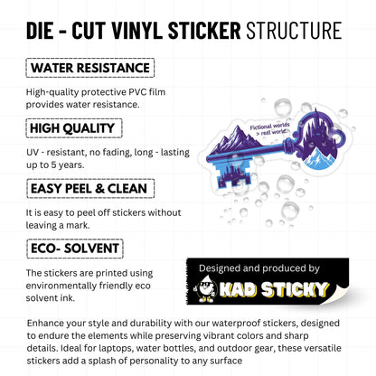 Fictional Worlds Sticker - Surreal Castle Key Book Lover Decal