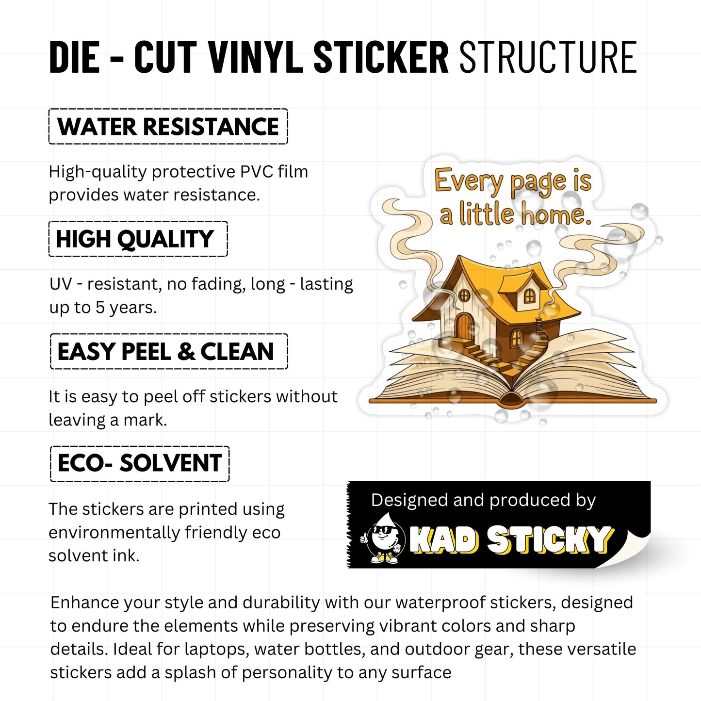 Bookish Sticker - Every Page is a Little Home - Whimsical Vinyl Decal