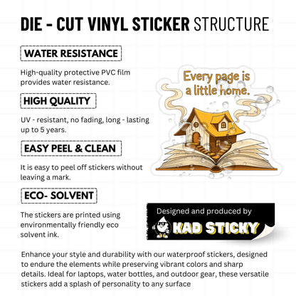 Bookish Sticker - Every Page is a Little Home - Whimsical Vinyl Decal