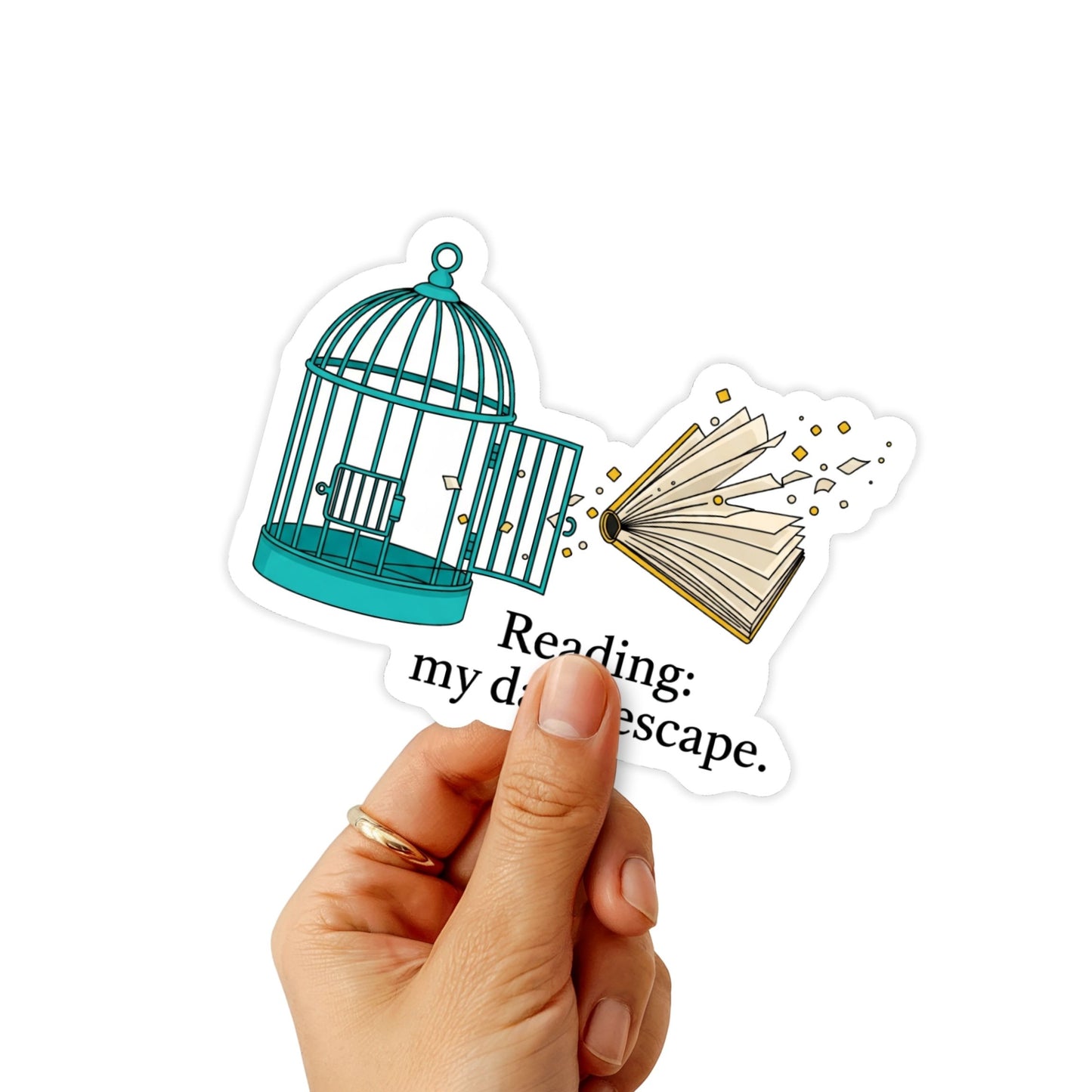 Reading Escape Sticker - Bookish Birdcage Vinyl Decal