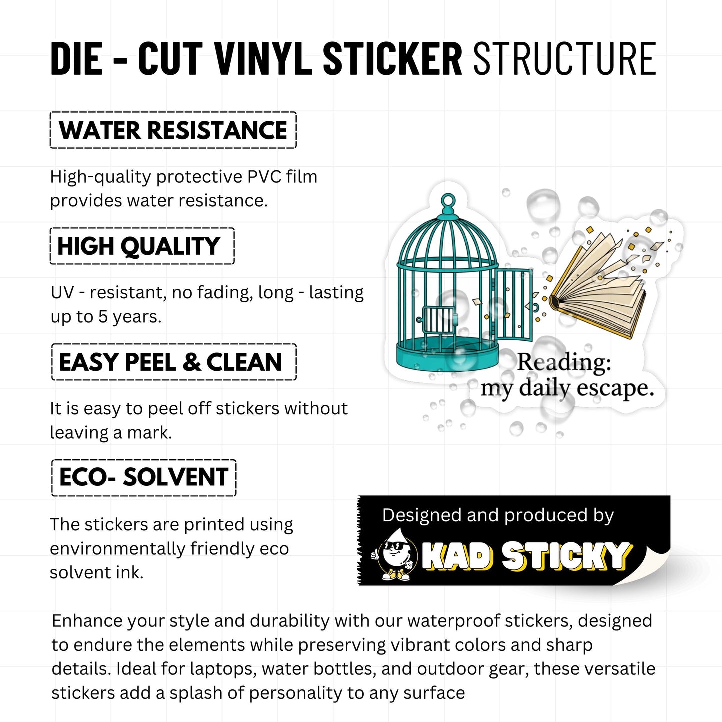 Reading Escape Sticker - Bookish Birdcage Vinyl Decal