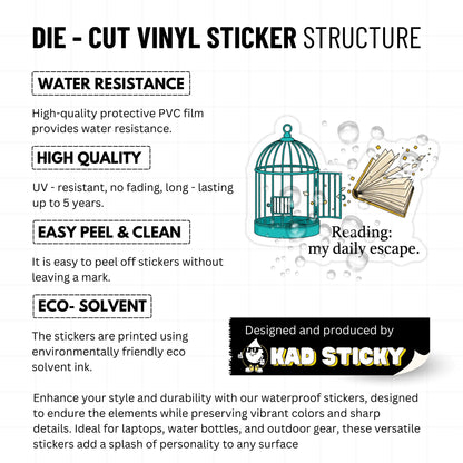 Reading Escape Sticker - Bookish Birdcage Vinyl Decal