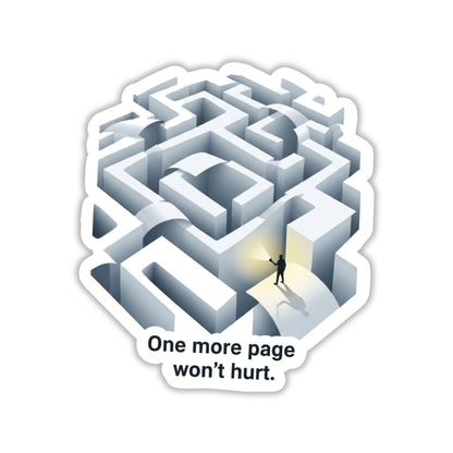 One More Page Maze Book Lover Sticker - Surrealist Literary Decor