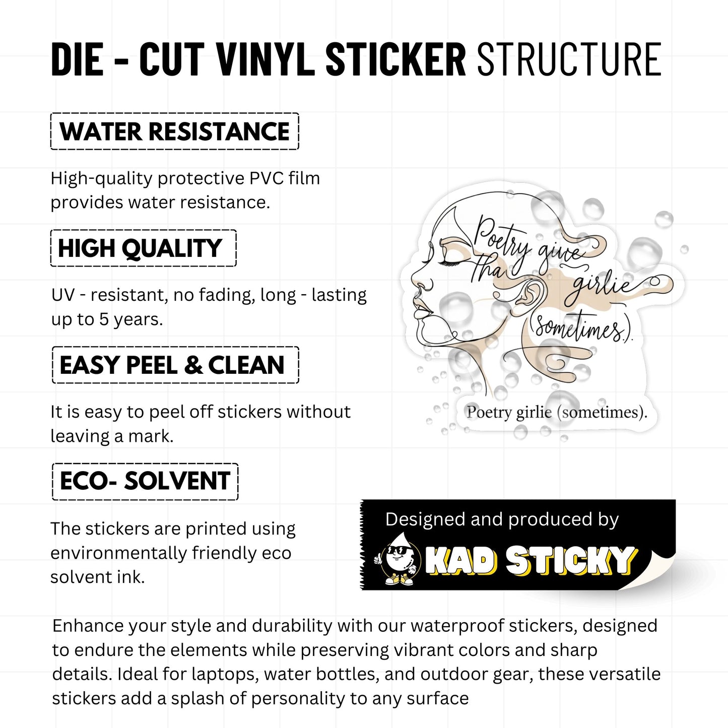 Aesthetic Bookish Sticker - Poetry Girlie Fine Art Illustration