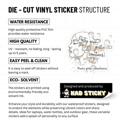 Aesthetic Bookish Sticker - Poetry Girlie Fine Art Illustration