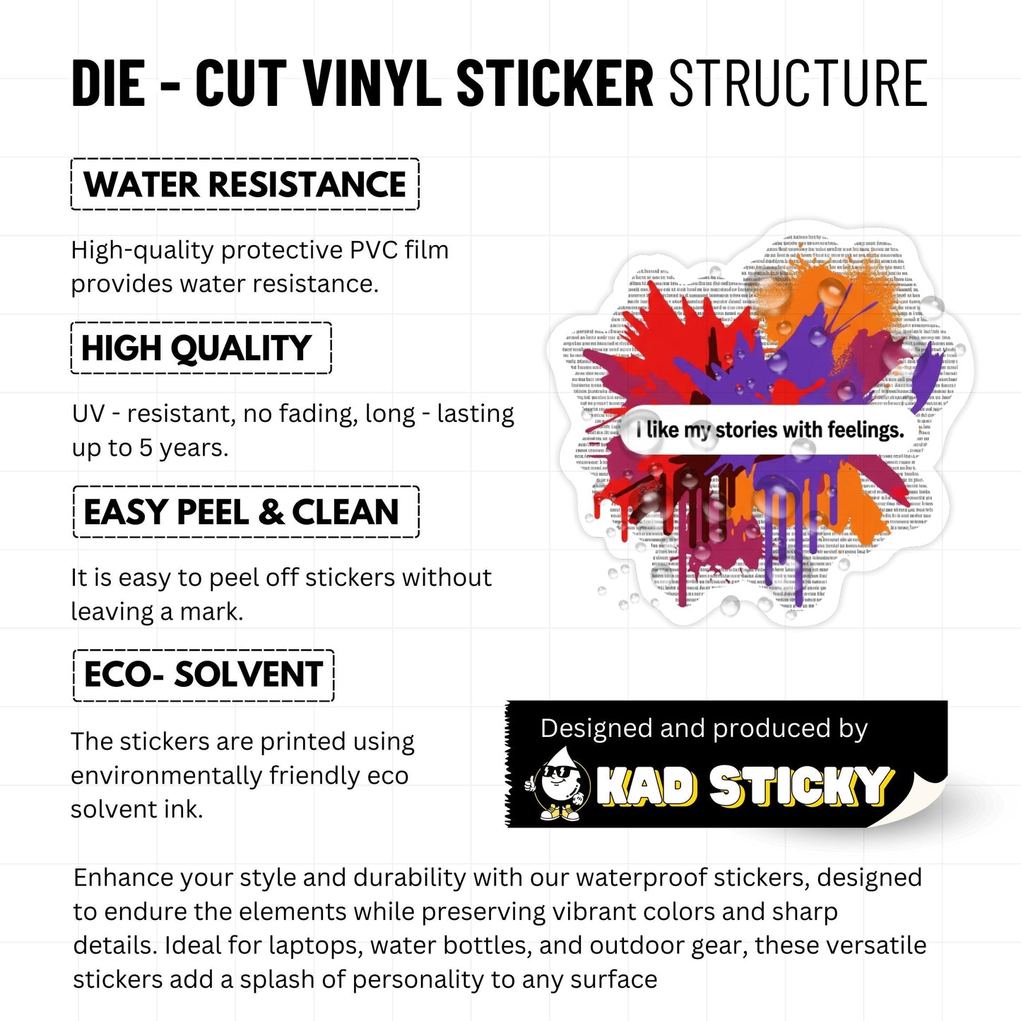 "I Like My Stories with Feelings" Book Lover Sticker - Abstract Art