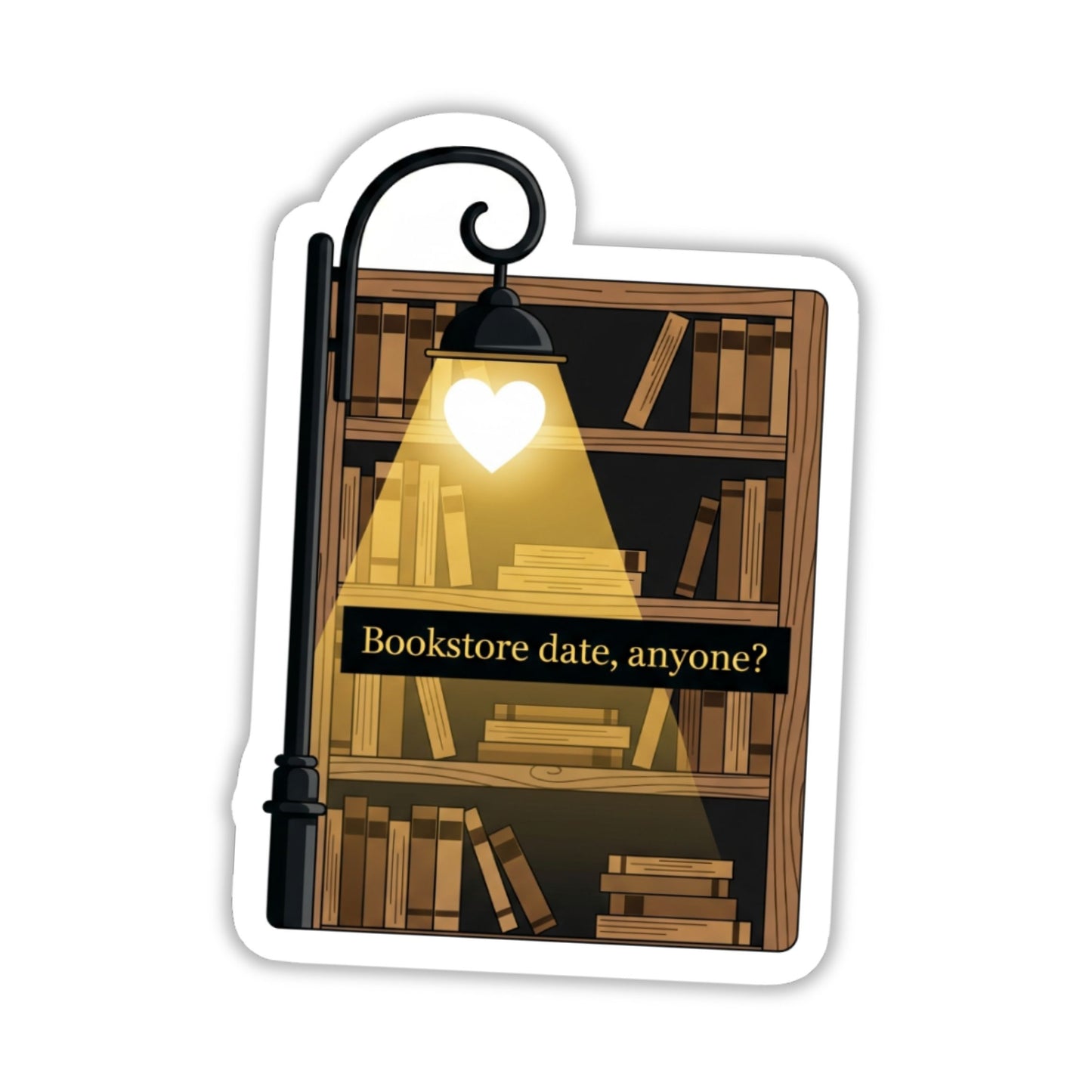 Bookstore Date Sticker - Romantic Street Lamp & Bookshelf Design
