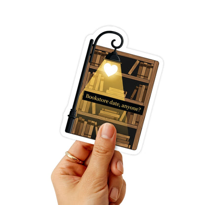 Bookstore Date Sticker - Romantic Street Lamp & Bookshelf Design