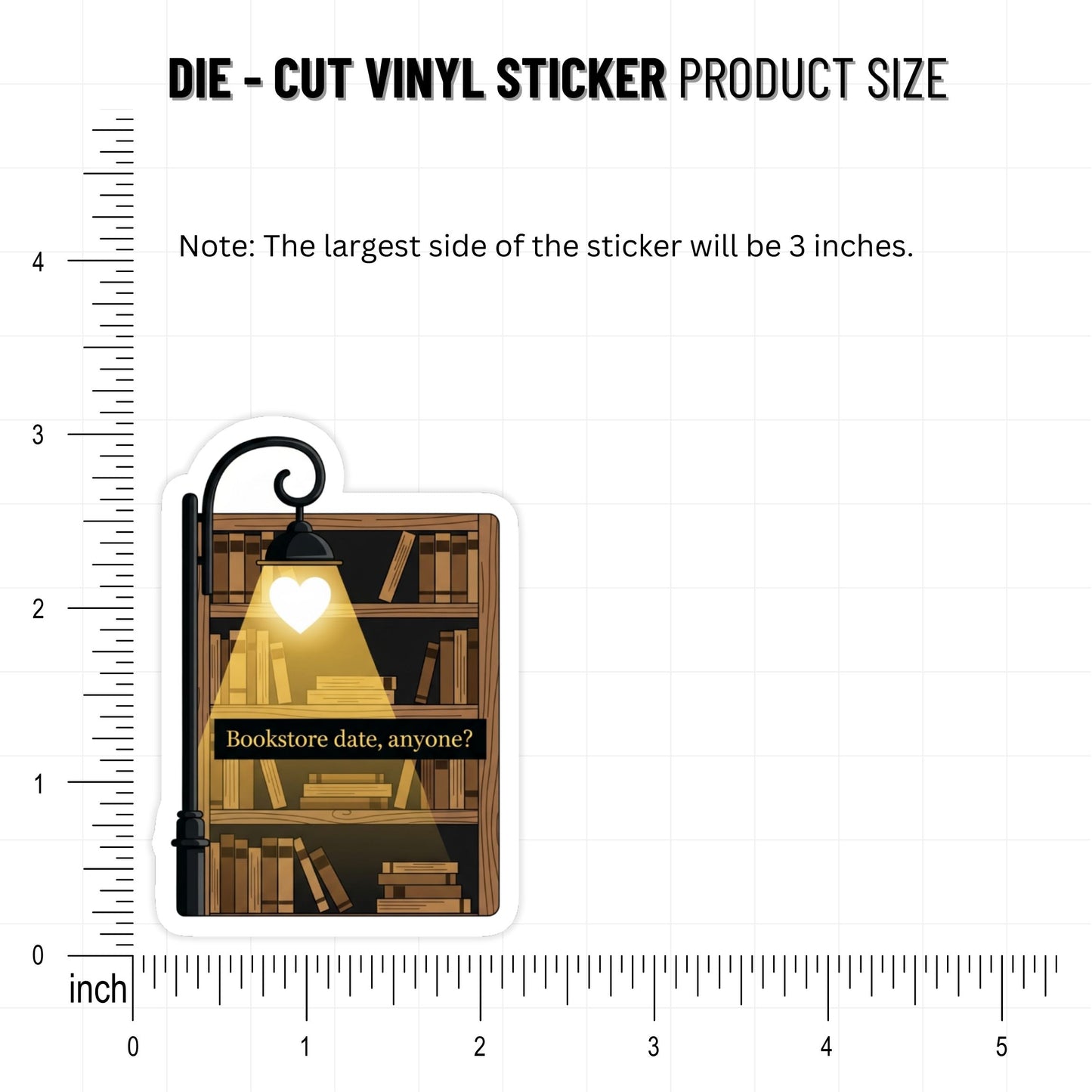 Bookstore Date Sticker - Romantic Street Lamp & Bookshelf Design