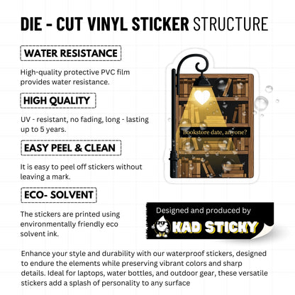 Bookstore Date Sticker - Romantic Street Lamp & Bookshelf Design
