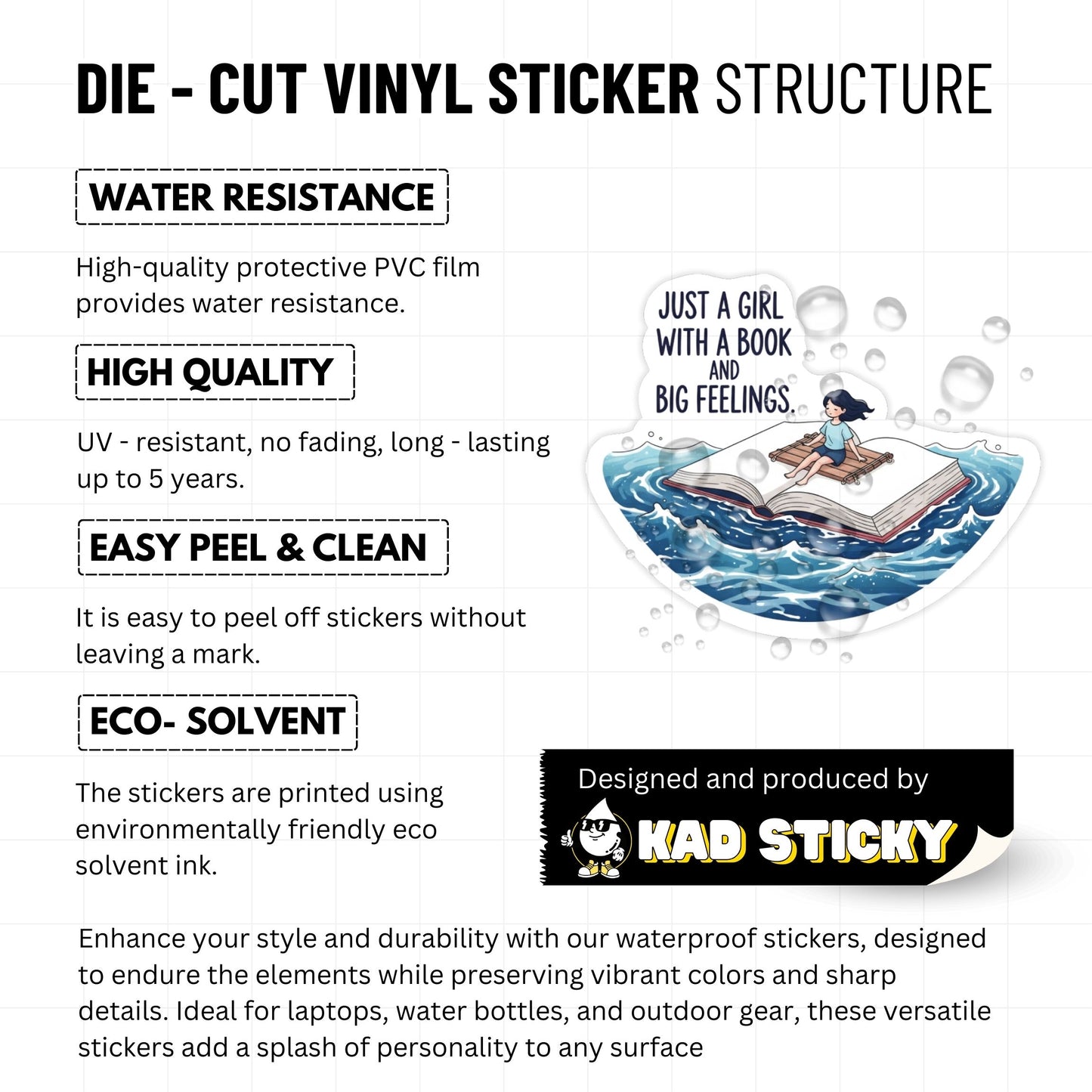 Book Lover Sticker - Just A Girl With Big Feelings Quote Decal