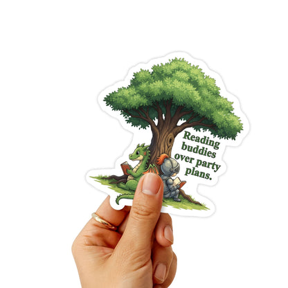 Fantasy Book Lover Sticker - Reading Buddies Over Party Plans Dragon