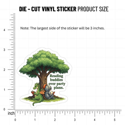 Fantasy Book Lover Sticker - Reading Buddies Over Party Plans Dragon