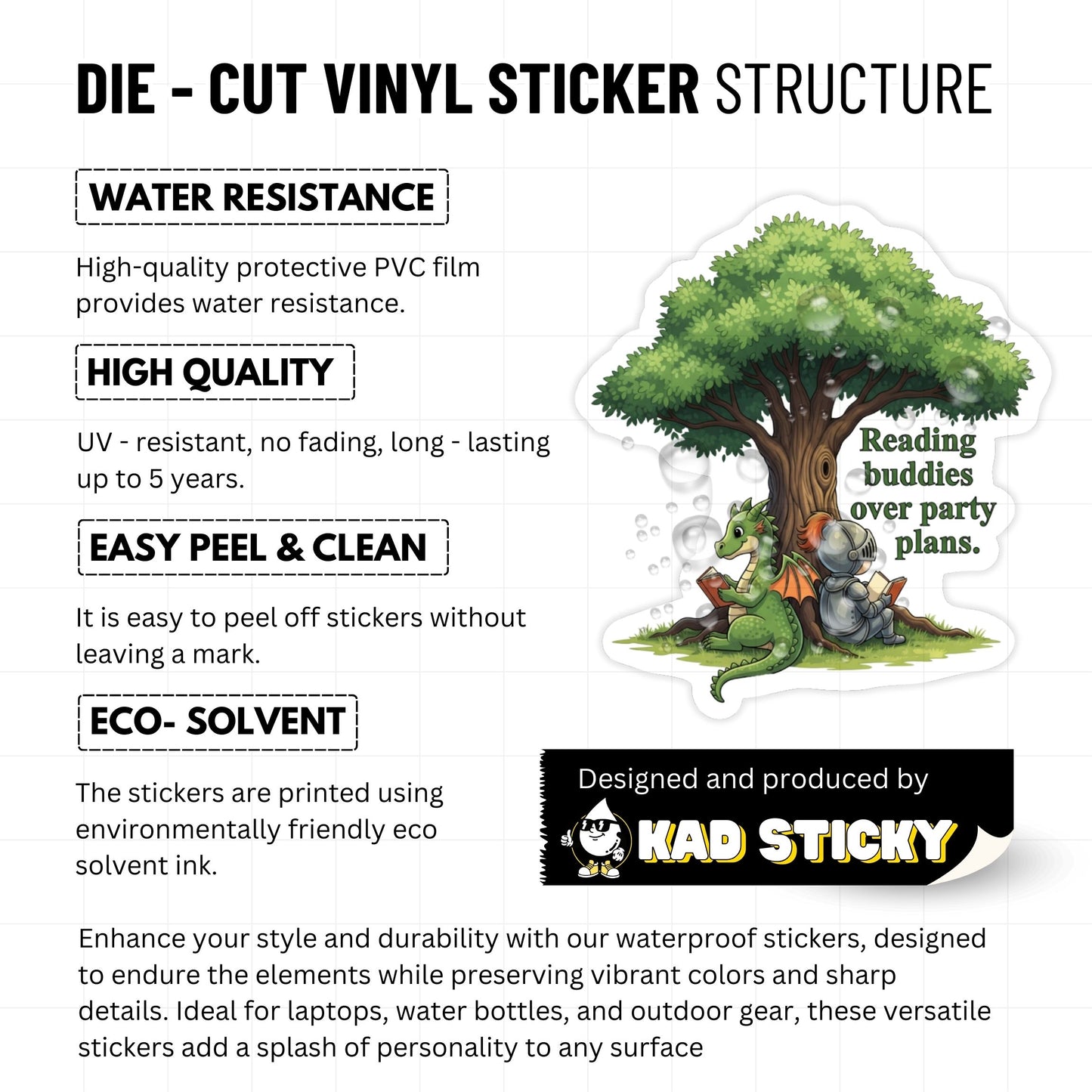 Fantasy Book Lover Sticker - Reading Buddies Over Party Plans Dragon