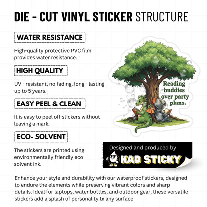 Fantasy Book Lover Sticker - Reading Buddies Over Party Plans Dragon