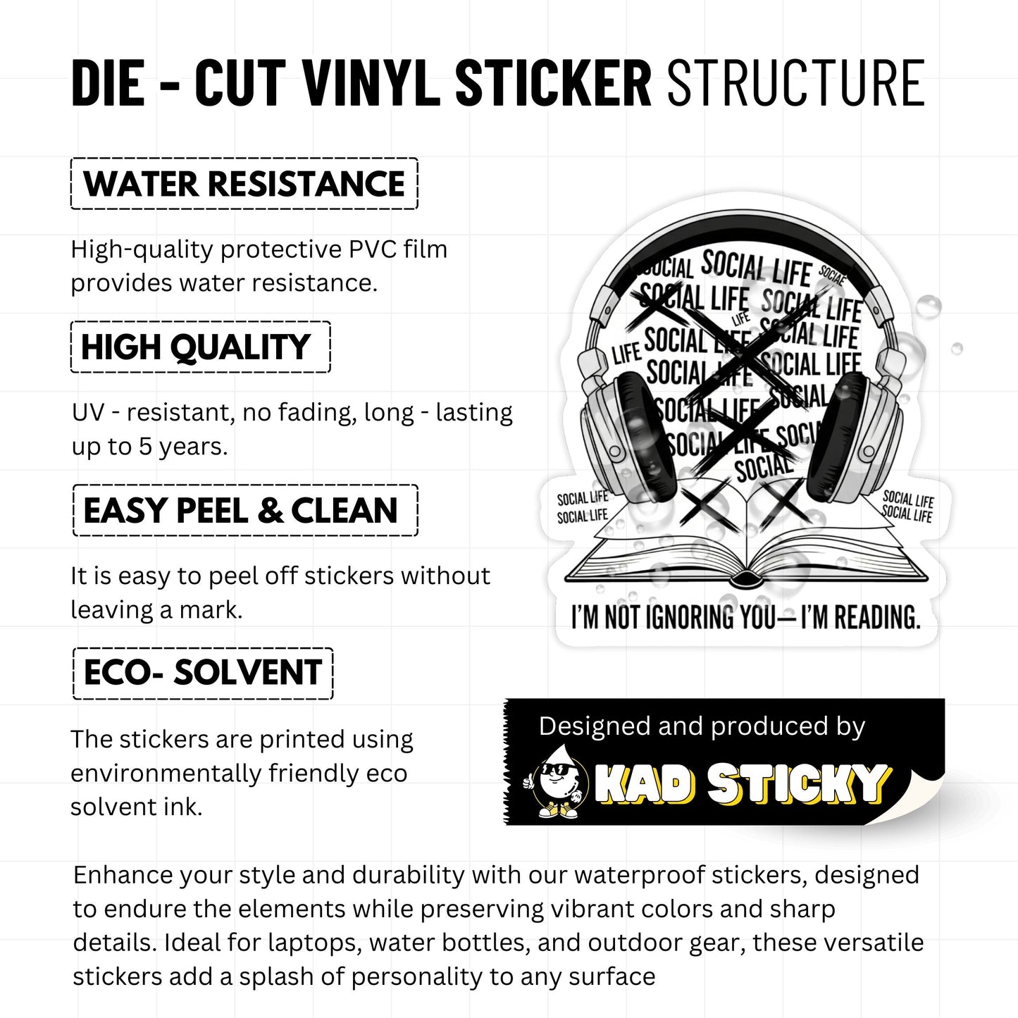 Bookish Introvert Sticker - I'm Not Ignoring You Matte Decal