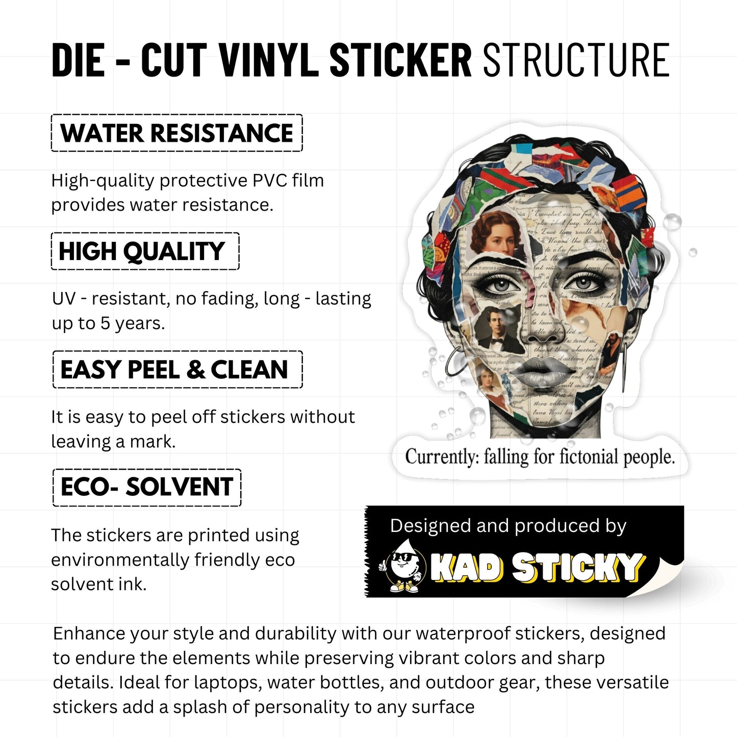 Book Lover Sticker - Falling for Fictional People Collage Decal