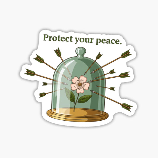 Protect Your Peace Sticker - Serene Flower Cloche Wellness Decal