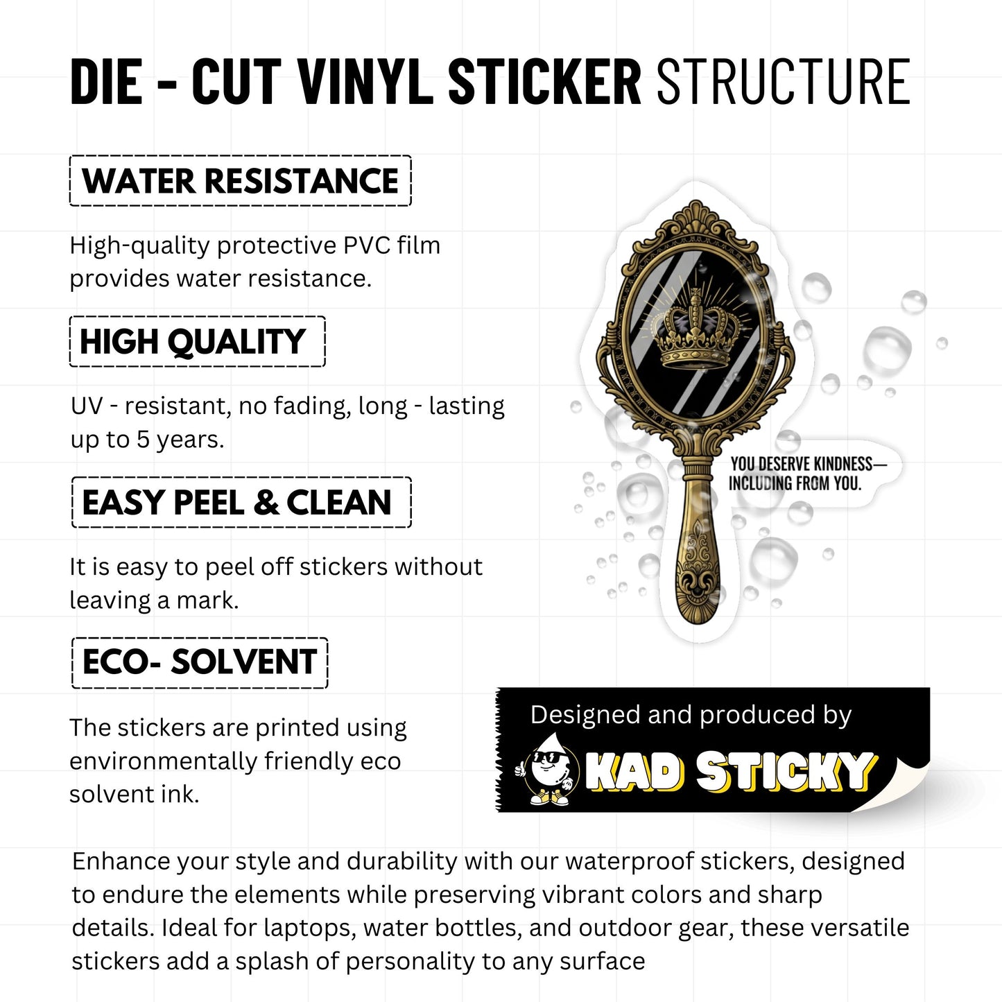 Self-Care Sticker - You Deserve Kindness Mirror Decal Gold & Black