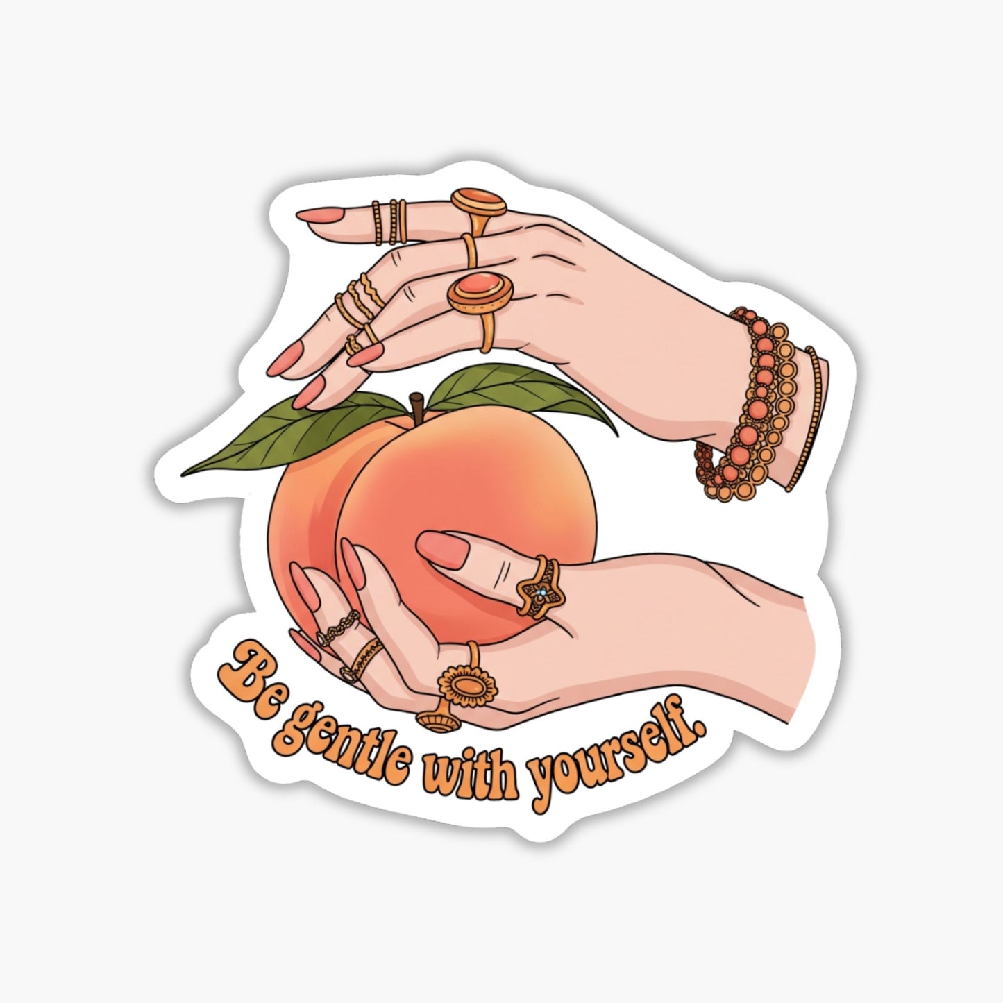 Be Gentle With Yourself Sticker - Retro Peach 70s Groovy Vinyl