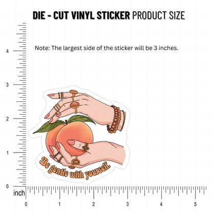 Be Gentle With Yourself Sticker - Retro Peach 70s Groovy Vinyl