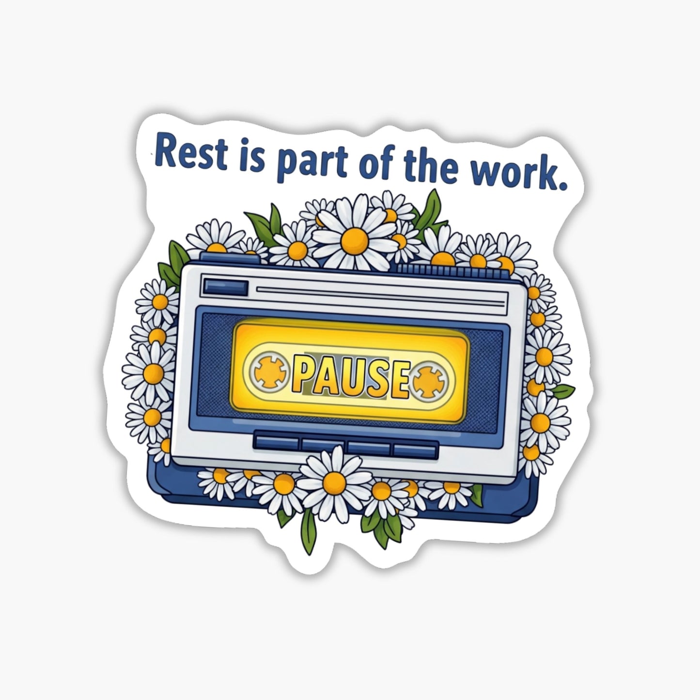 Rest Is Part Of The Work Mental Health Sticker Retro Cassette