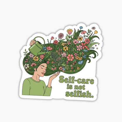 Self-Care Sticker - Groovy Self-Care is Not Selfish Floral Decal