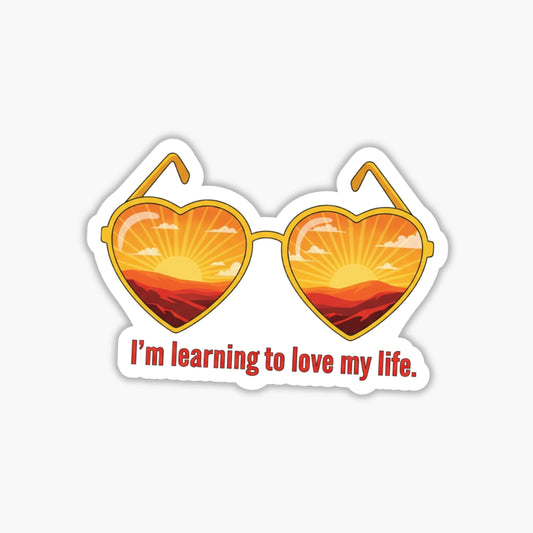 Mental Health Sticker - Learning to Love My Life Retro Heart Decal