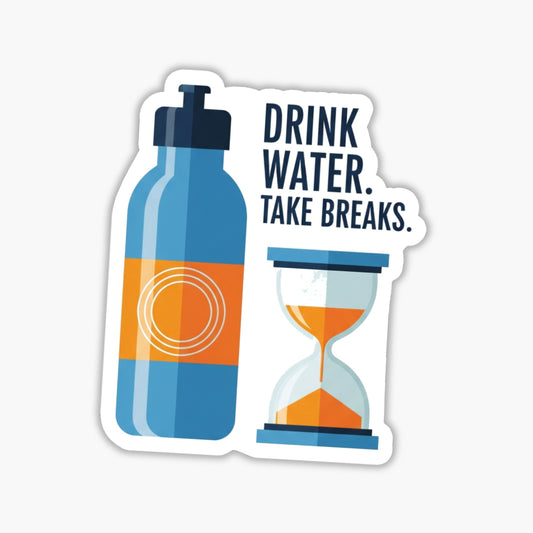 Drink Water Take Breaks Self-Care Sticker - Mid-Century Modern