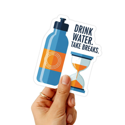 Drink Water Take Breaks Self-Care Sticker - Mid-Century Modern