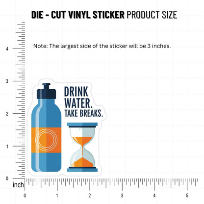 Drink Water Take Breaks Self-Care Sticker - Mid-Century Modern