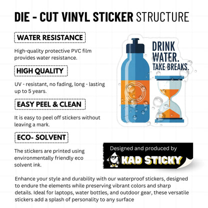 Drink Water Take Breaks Self-Care Sticker - Mid-Century Modern