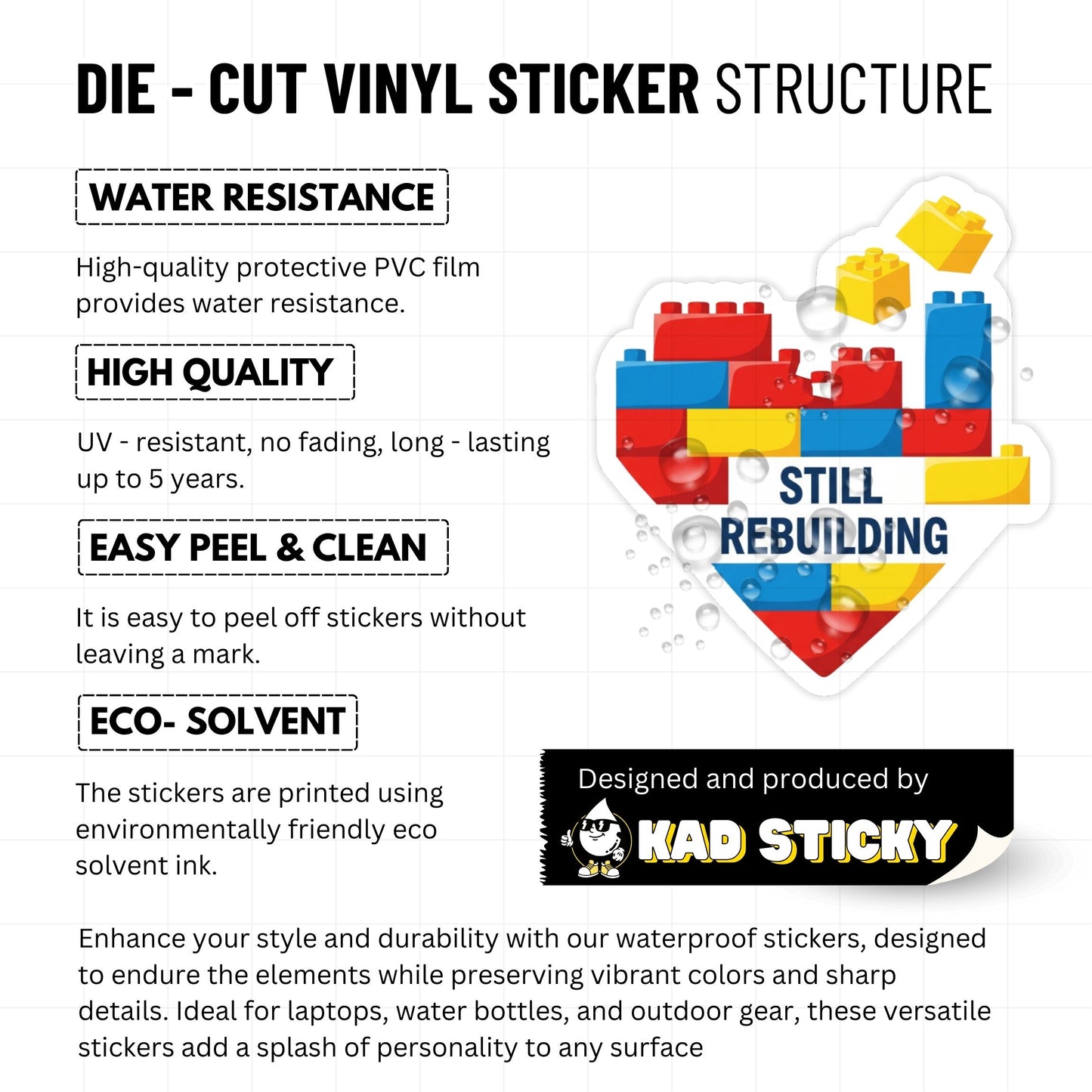 Still Rebuilding Heart Mental Health Sticker - Playful Lego Decor