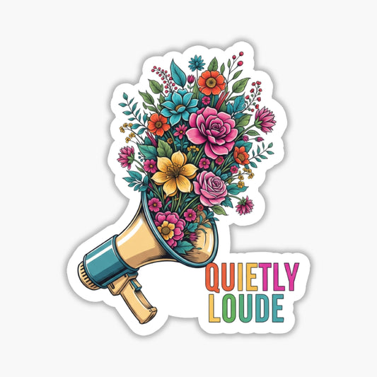 Quietly Loud Mental Health Sticker - Neon Floral Loudspeaker