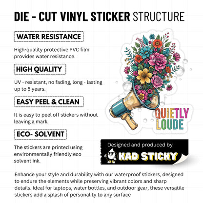 Quietly Loud Mental Health Sticker - Neon Floral Loudspeaker