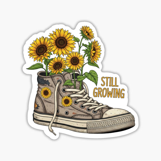 Still Growing Mental Health Sticker - Floral Sneaker Vinyl Decal