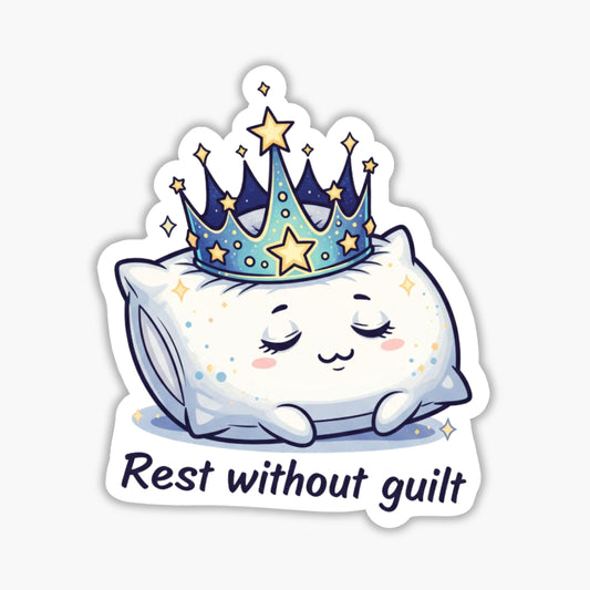Rest Without Guilt Self-Care Sticker - Dreamy Crown Pillow Decal
