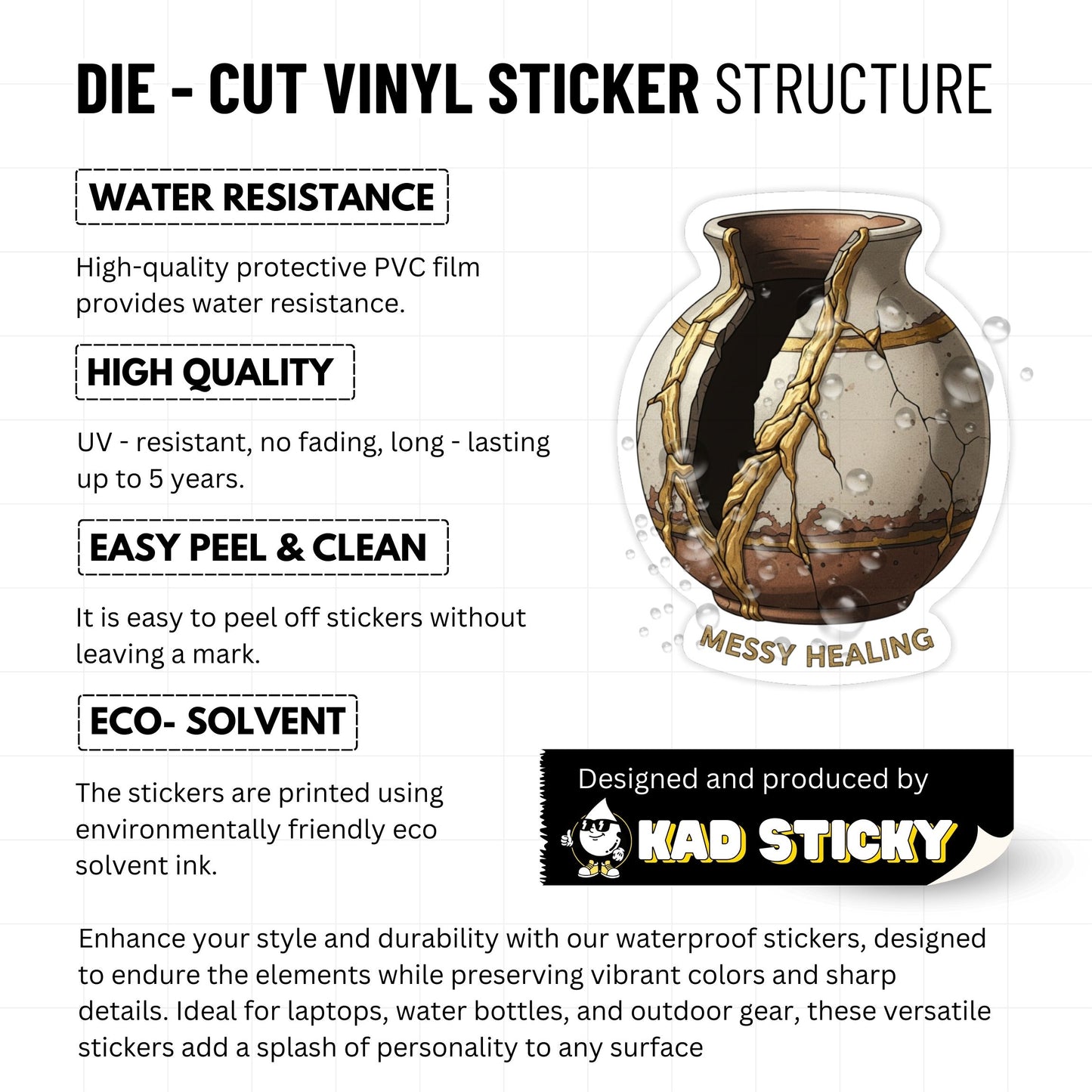 Kintsugi Healing Sticker - Messy Healing Zen Aesthetic - Matte Vinyl