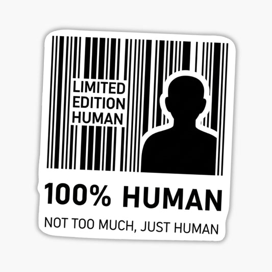 100% Human Barcode Mental Health Sticker - Minimalist Wellness Vinyl