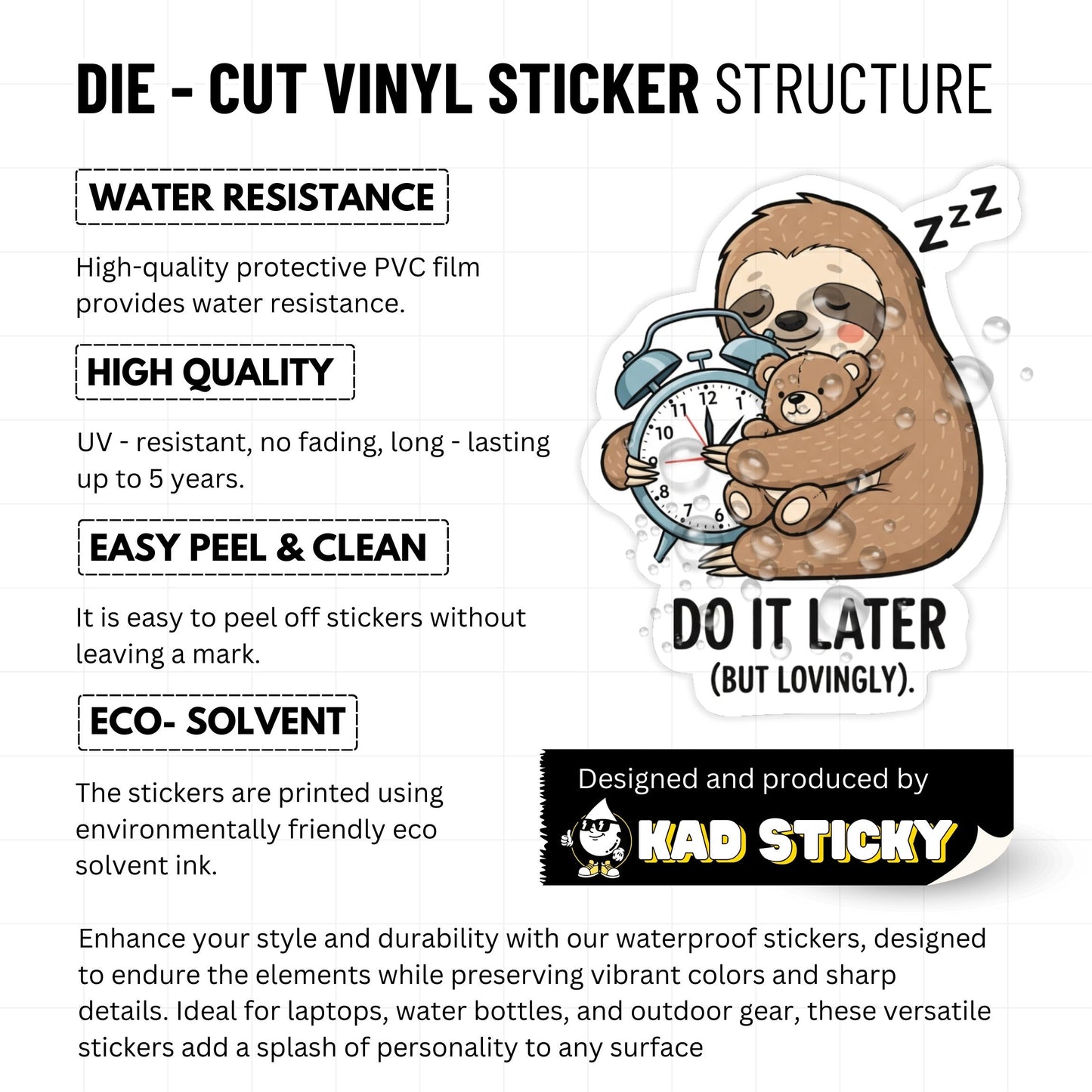 ADHD Sloth Sticker - Later With Love Punchline Vinyl Decal