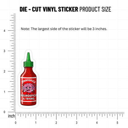 Neurospicy & Trying Sticker - Funny Brain Sriracha Vinyl Decal