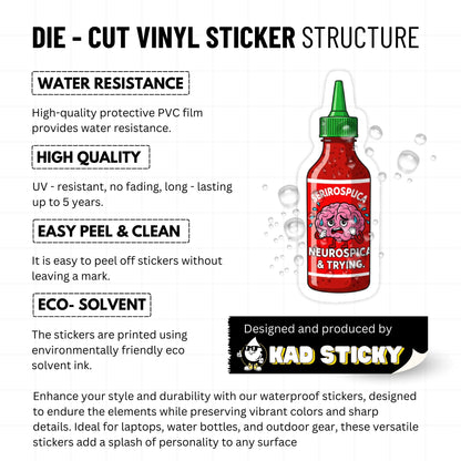 Neurospicy & Trying Sticker - Funny Brain Sriracha Vinyl Decal