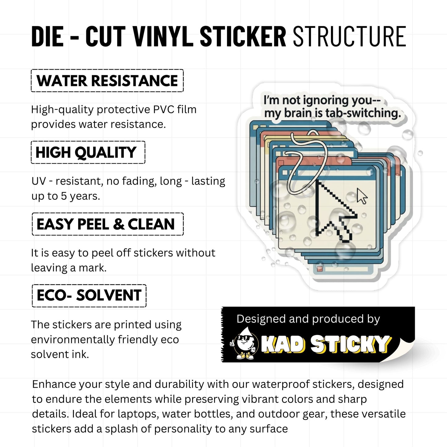 Neurodivergent Sticker - Tab Switching Brain Retro Vinyl Decal