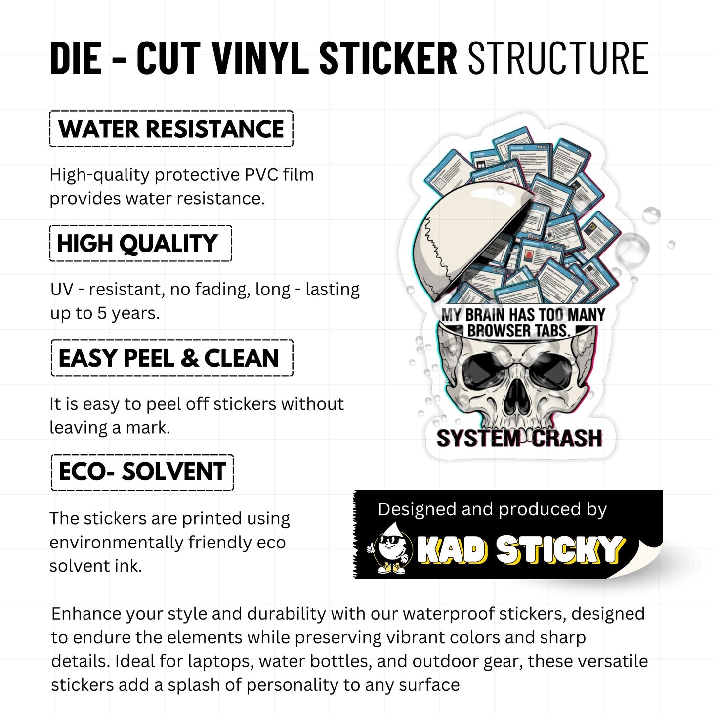 ADHD Laptop Sticker - My Brain Has Too Many Tabs Neurodivergent Vinyl