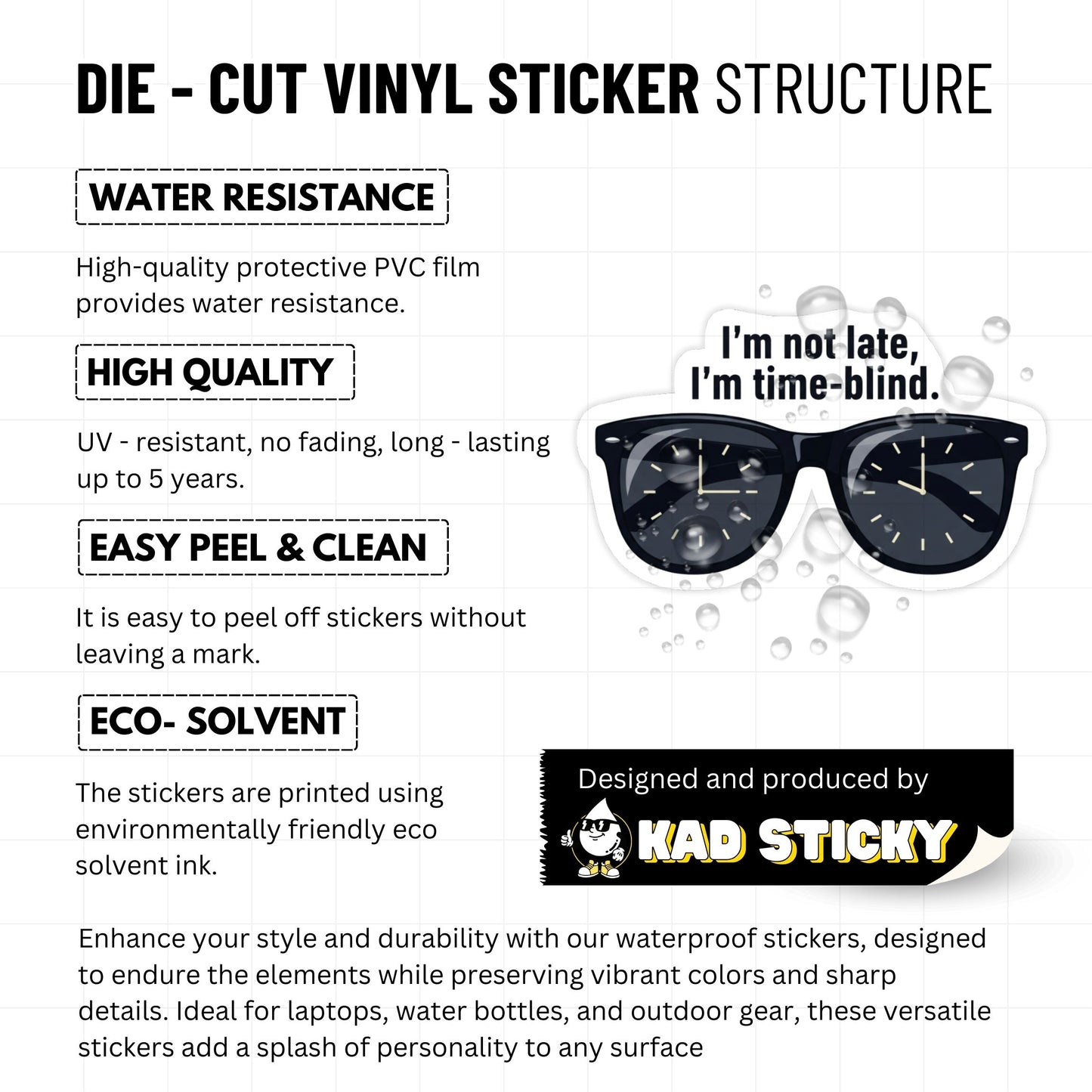 ADHD Time Blindness Sticker - Retro Sunglasses Vinyl Decal