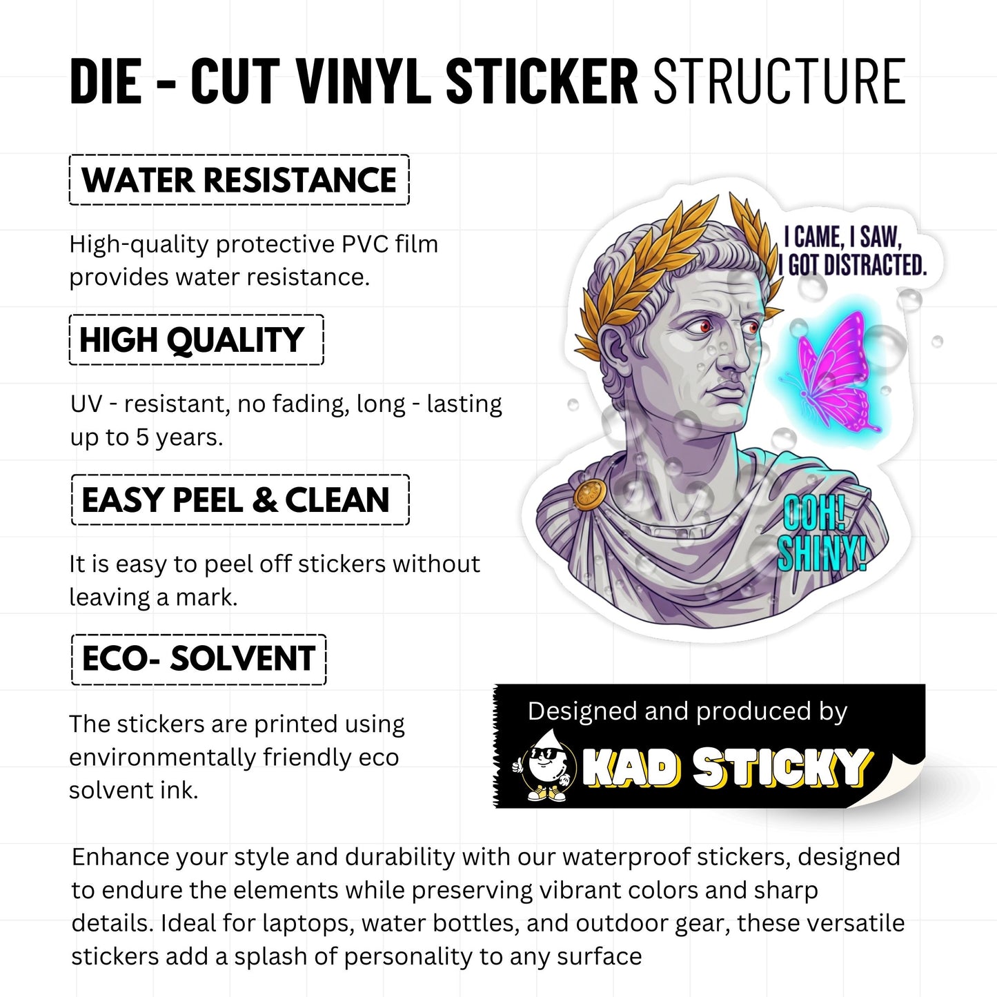 ADHD Humor Sticker - I Came I Saw I Got Distracted Caesar