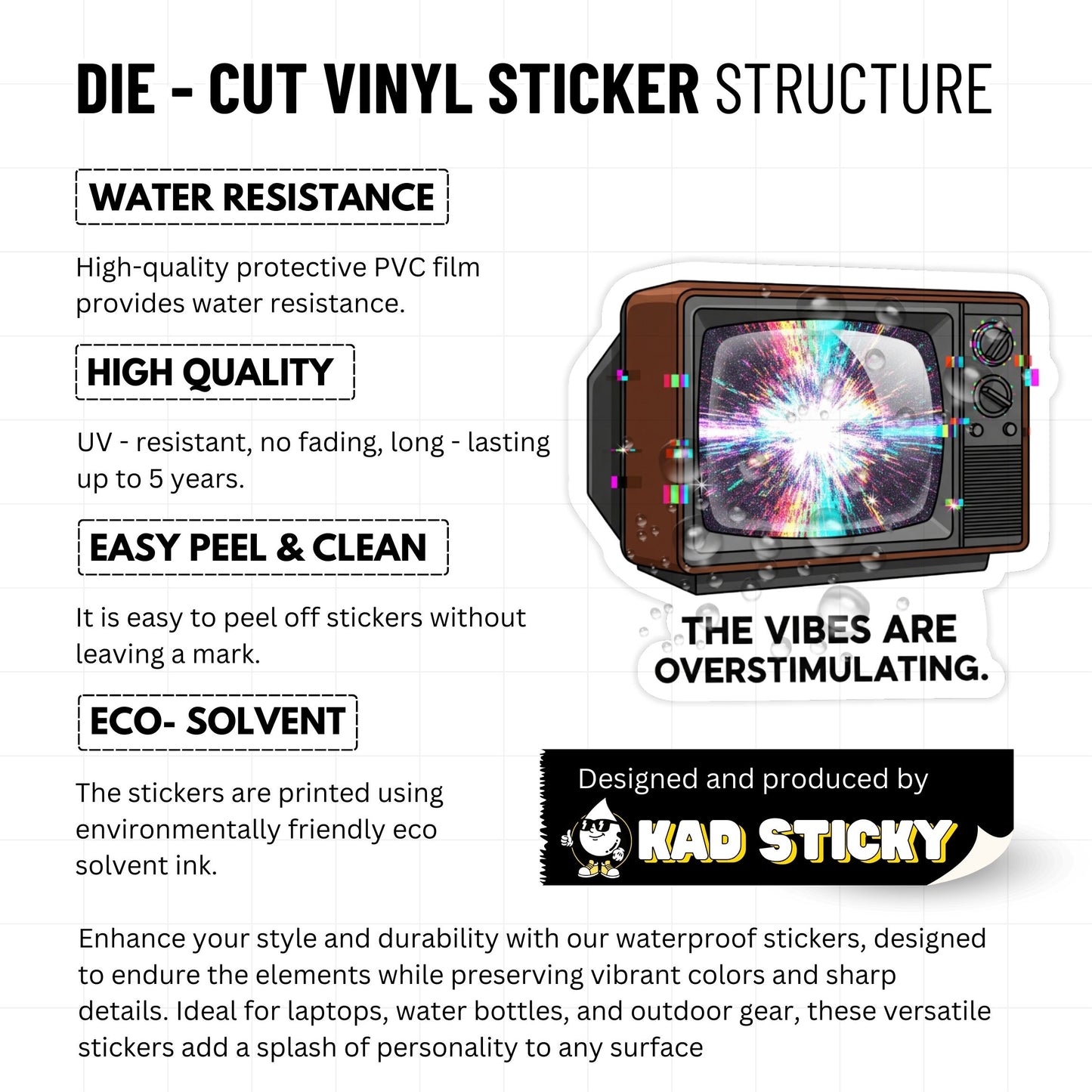 Sensory Overload Sticker - The Vibes are Overstimulating Retro TV