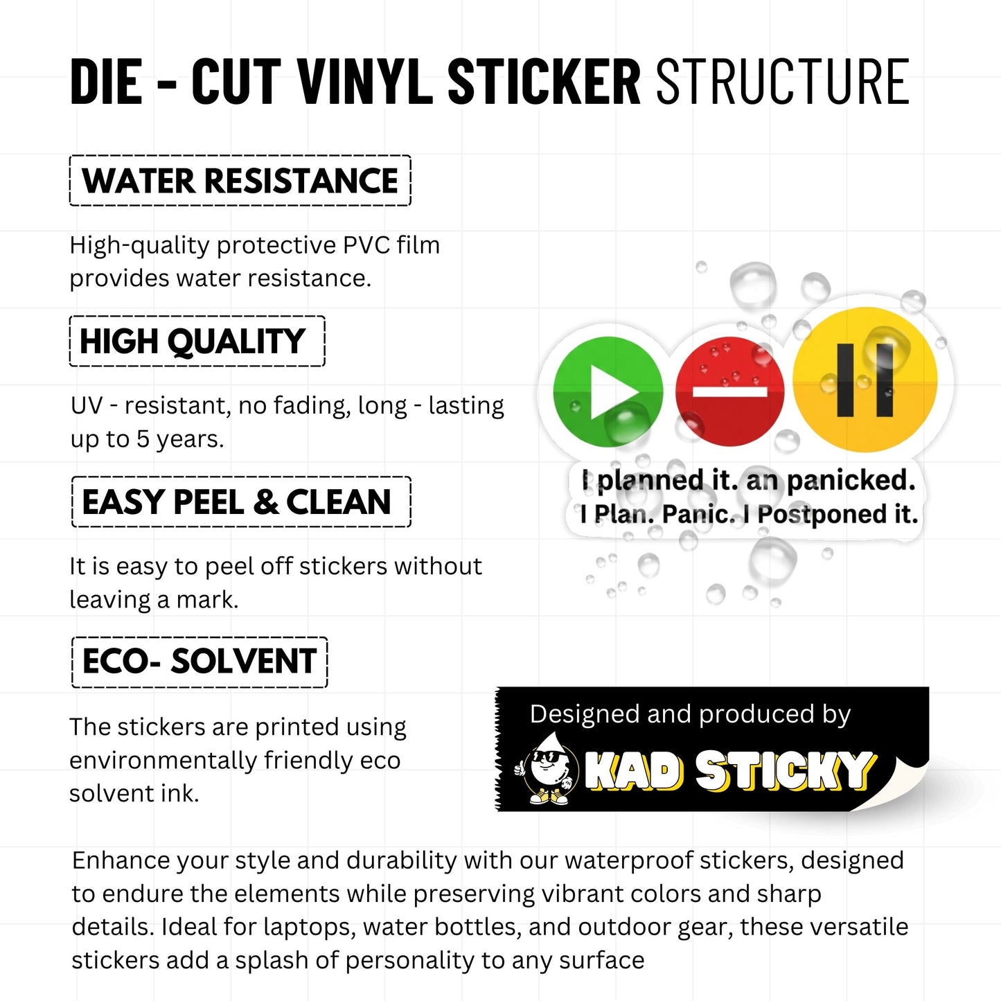 Funny ADHD Sticker - Plan Panic Postpone Control Buttons Vinyl